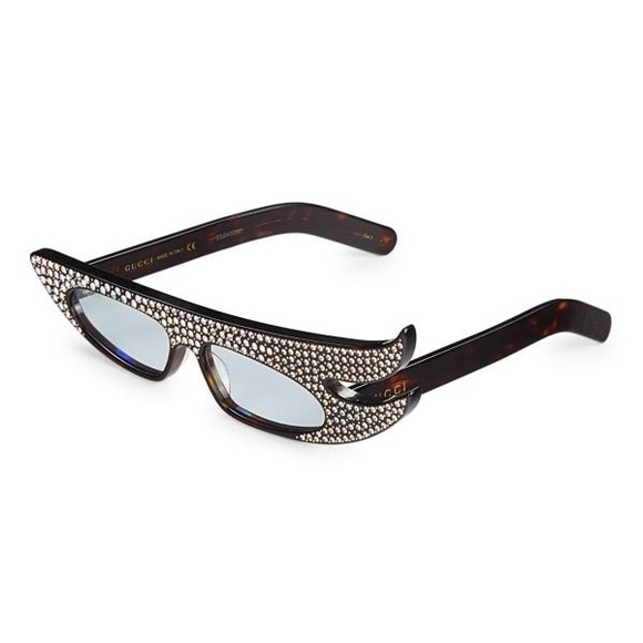 GUCCI 56MM Crystal Embellished Asymmetrical Cat Eye Havana Sunglasses - Picture 5 of 16